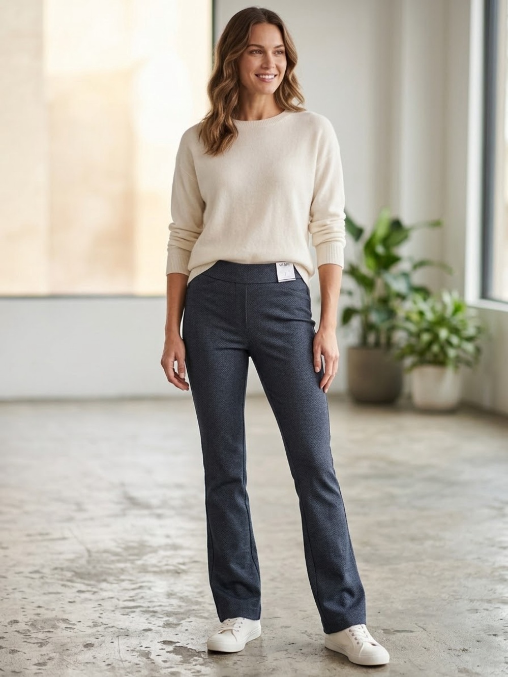 White House Black Market Navy Boot-Cut Textured Pants